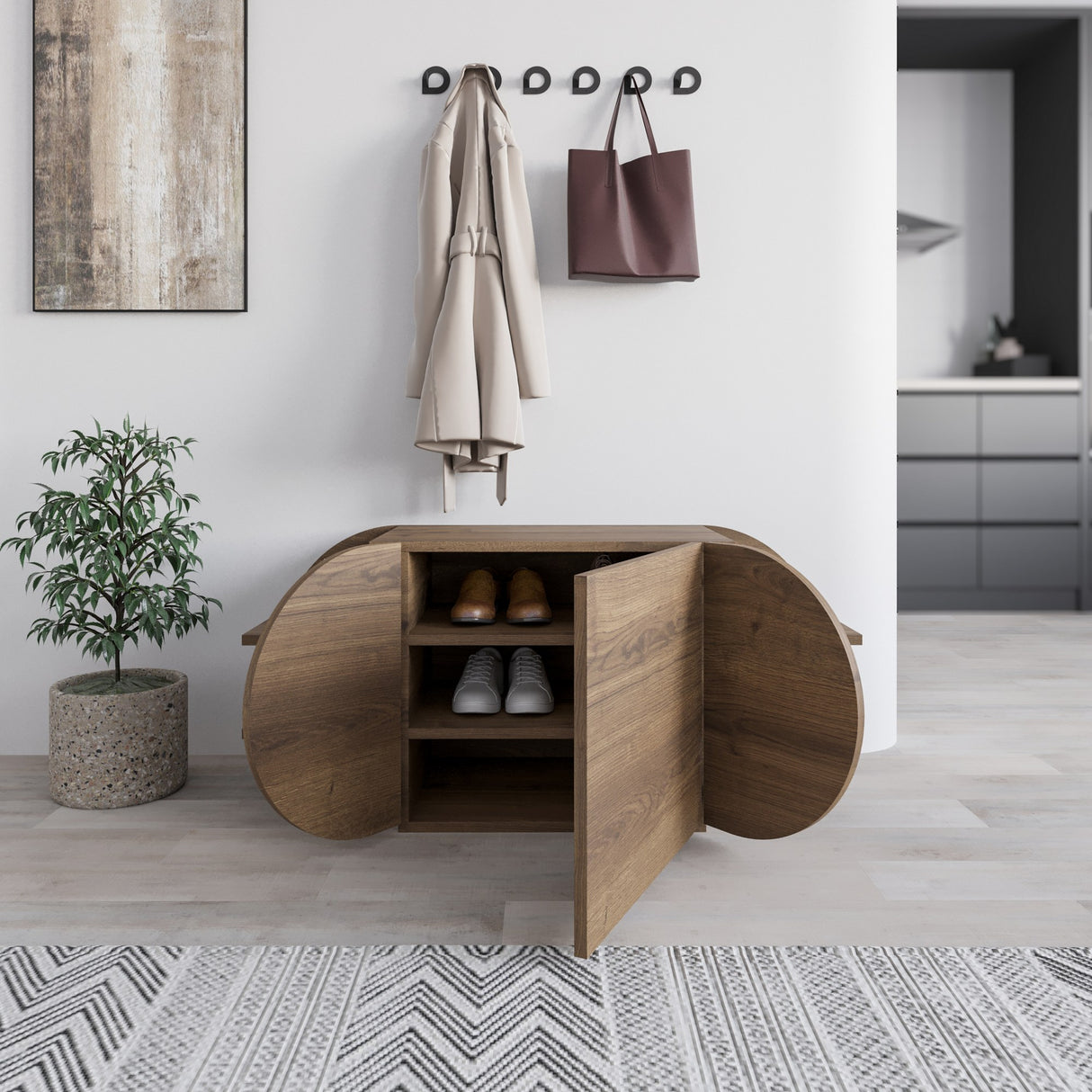 Schoenenkasten - Schoenenkast Pozy Shoe Bench Naturel Melamine 110x50x40,4 cm - Dimehouse