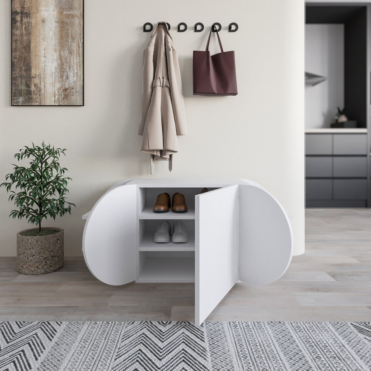Schoenenkasten - Schoenenkast Pozy Shoe Bench Wit Melamine 110x50x40,4 cm - Dimehouse
