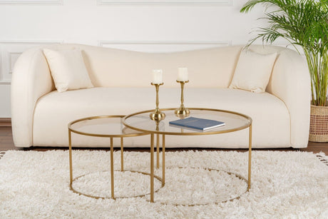 Moderne Rundt Sofabord Sæt af 2 Uru Guld - Bronze Glas - 80/60 cm