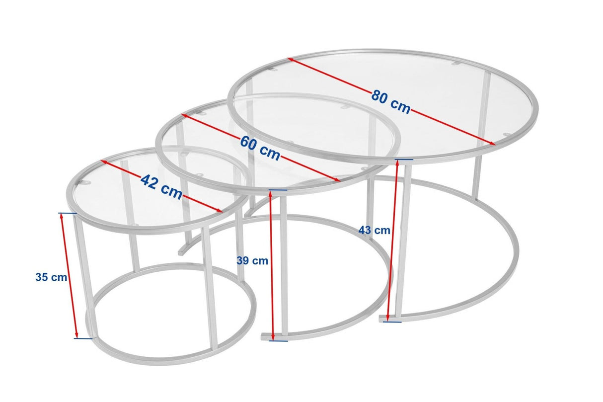 Moderne Rundt Sofabord Sæt af 3 Uru Guld - Transparent Glas - 80/60/42 cm
