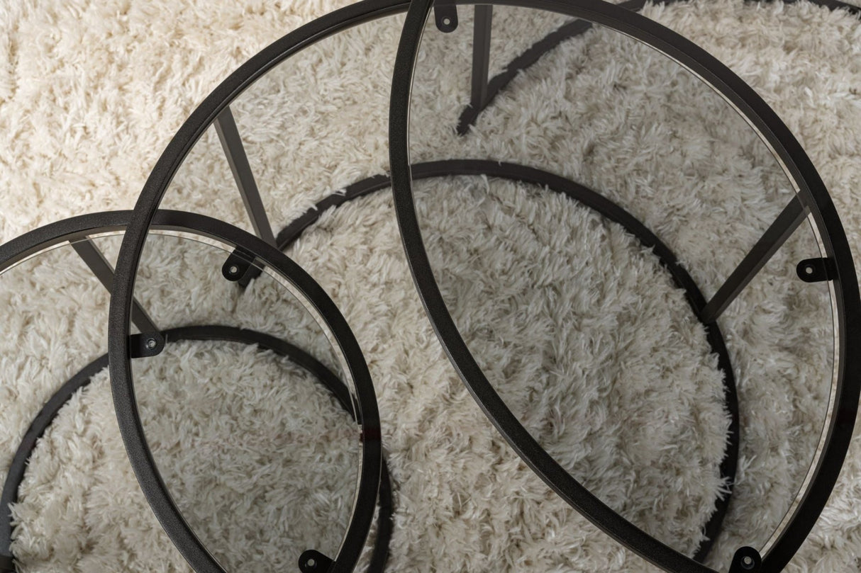 Moderne Sofabord Sæt med 3 Uru Sort - Gråt Glas - 80/60/42 cm