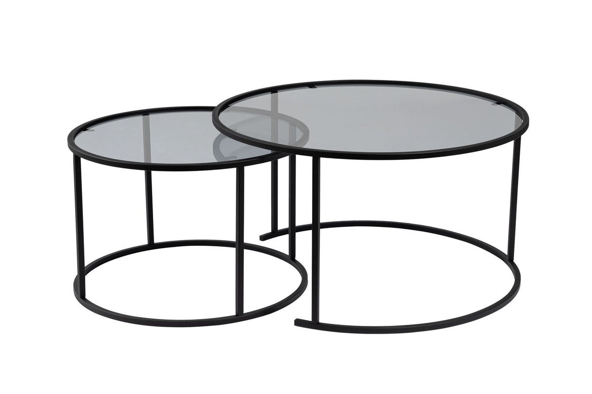 Moderne Rundt Sofabord Sæt med 2 Uru Sort - Grå Glas - 80/60 cm