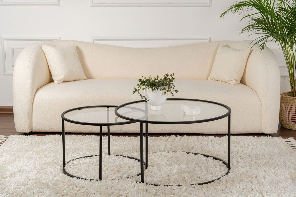 Moderne Rundt Sofabord Sæt med 2 Uru Sort - Gennemsigtigt Glas - 80/60 cm