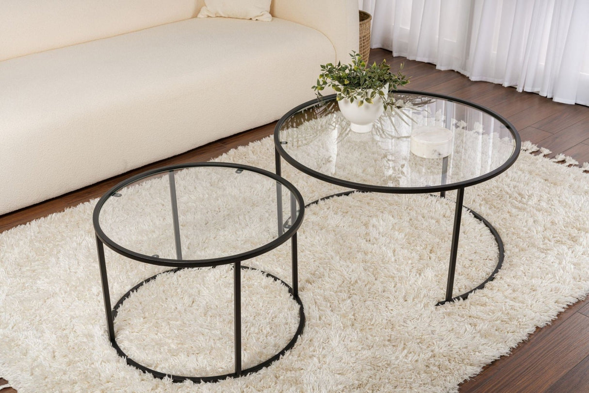 Moderne Rundt Sofabord Sæt med 2 Uru Sort - Gennemsigtigt Glas - 80/60 cm