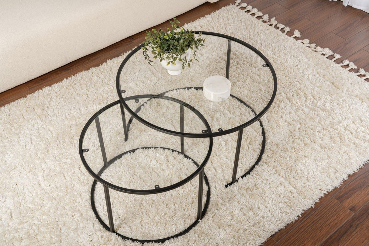 Moderne Rundt Sofabord Sæt med 2 Uru Sort - Gennemsigtigt Glas - 80/60 cm