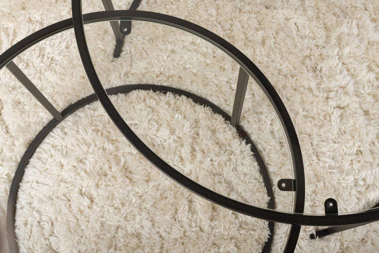 Moderne Rundt Sofabord Sæt af 2 Uru Sort - Transparent Glas - 80/60 cm