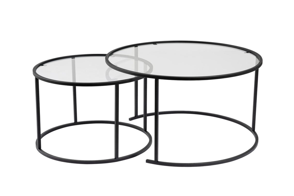 Moderne Rundt Sofabord Sæt med 2 Uru Sort - Gennemsigtigt Glas - 80/60 cm