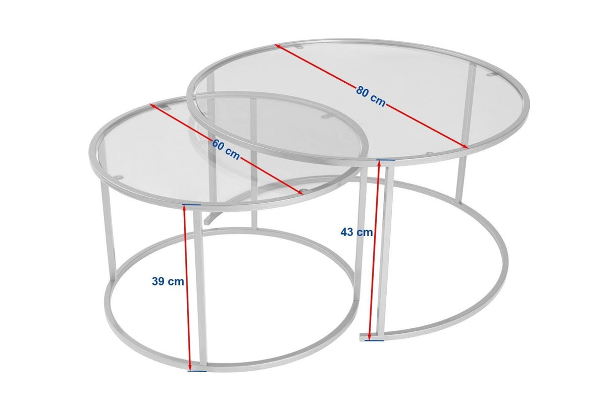 Moderne Rundt Sofabord Sæt med 2 Uru Sort - Gennemsigtigt Glas - 80/60 cm