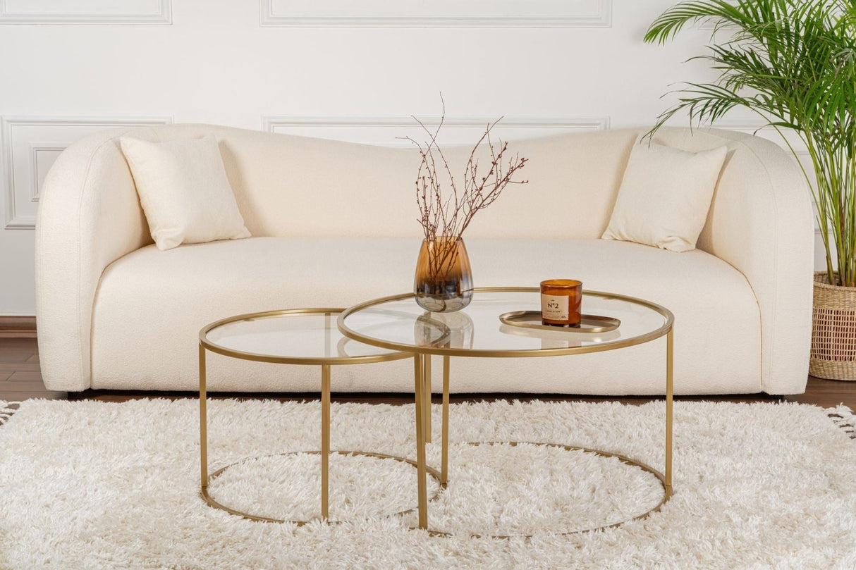 Moderne Rundt Sofabord Sæt med 2 Uru Guld - Gennemsigtigt Glas - 80/60 cm