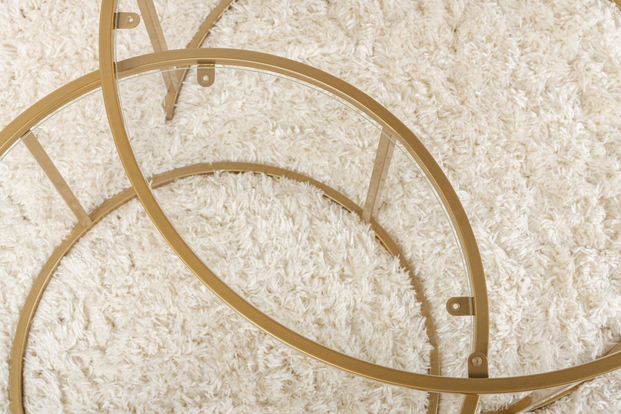 Moderne Rundt Sofabord Sæt med 2 Uru Guld - Gennemsigtigt Glas - 80/60 cm