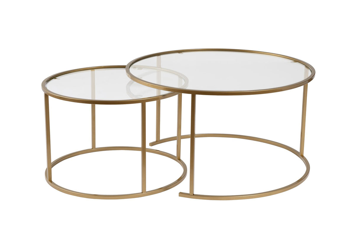 Moderne Rundt Sofabord Sæt med 2 Uru Guld - Gennemsigtigt Glas - 80/60 cm