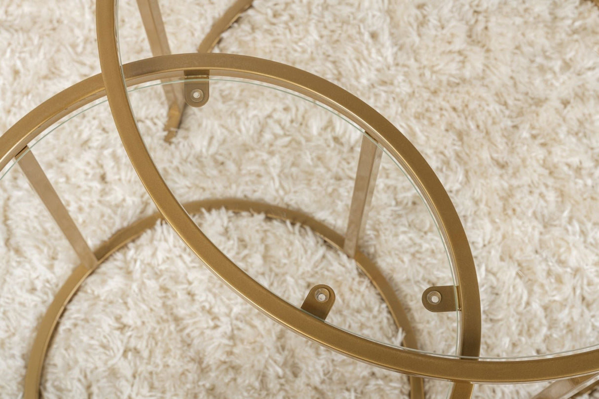 Moderne Rundt Sofabord Sæt af 2 Uru Guld - Transparent Glas - 60/42 cm