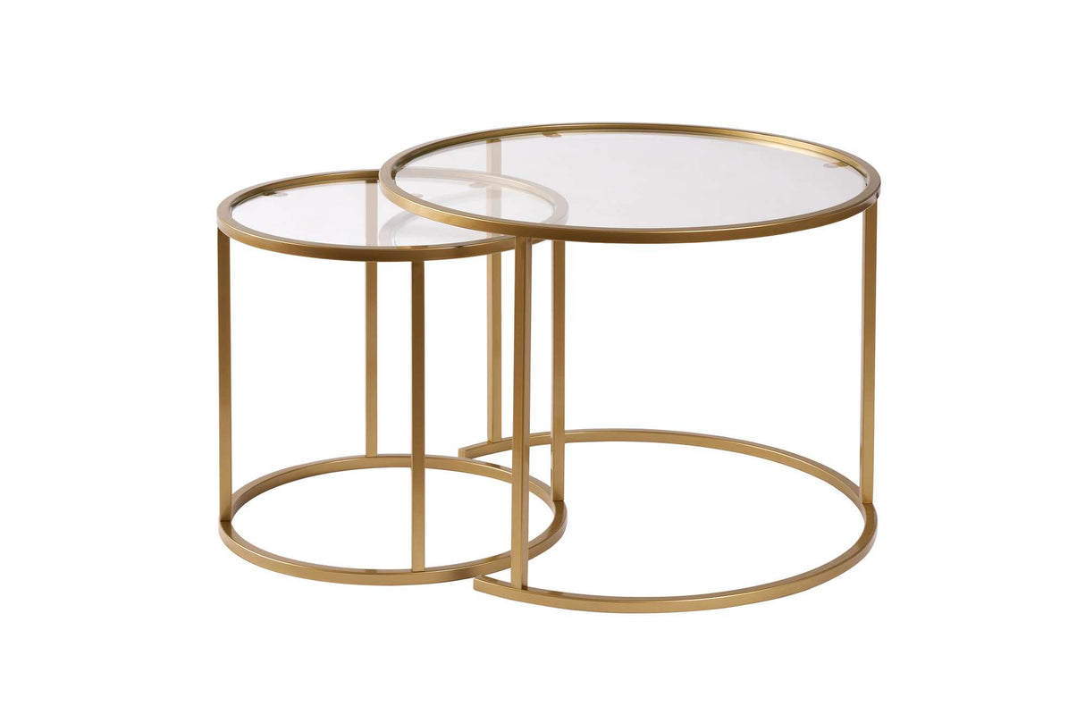 Moderne Rundt Sofabord Sæt af 2 Uru Guld - Transparent Glas - 60/42 cm
