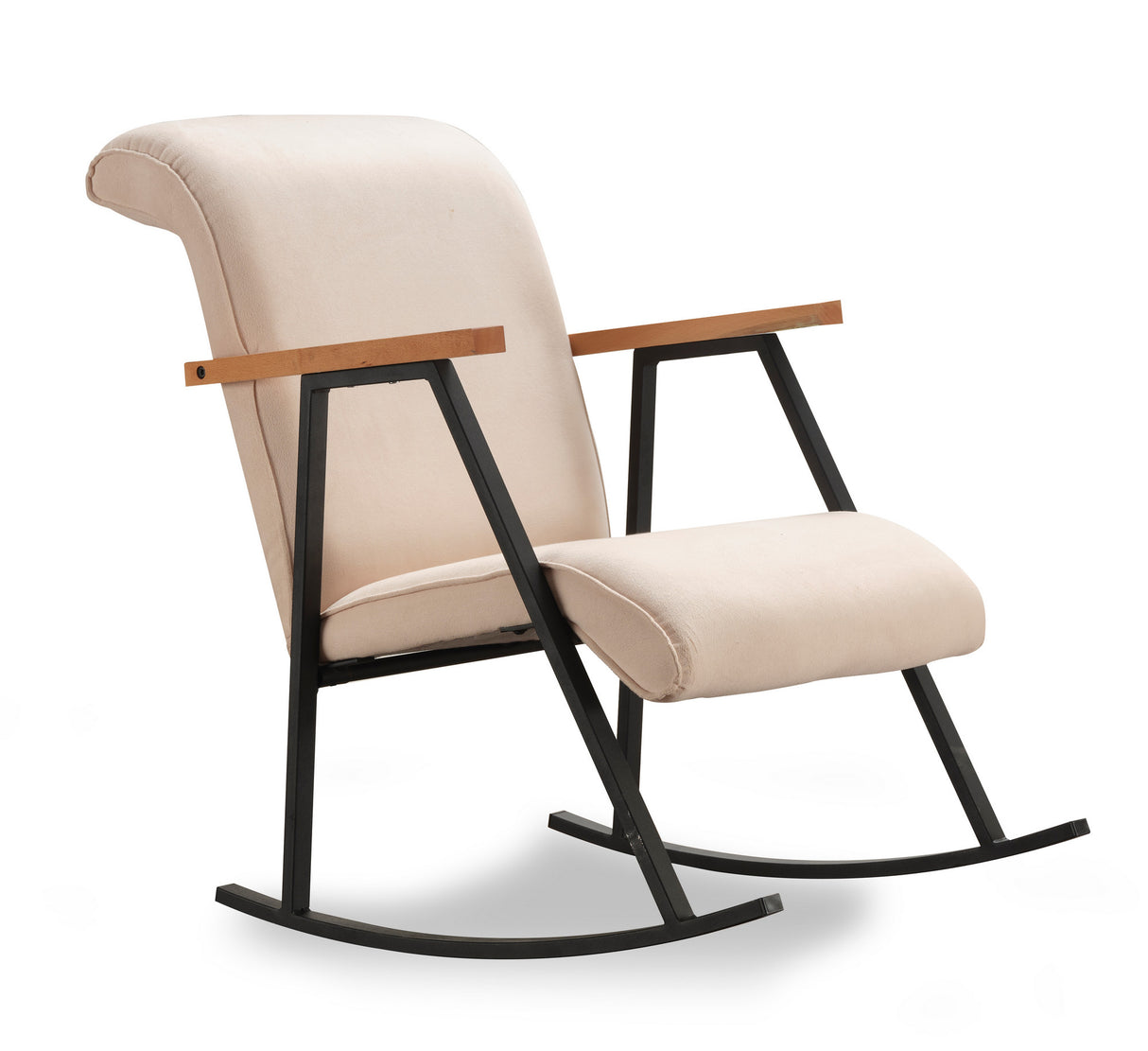 Retro gyngestol beige fløjl med bøgetræ armlæn Yoka