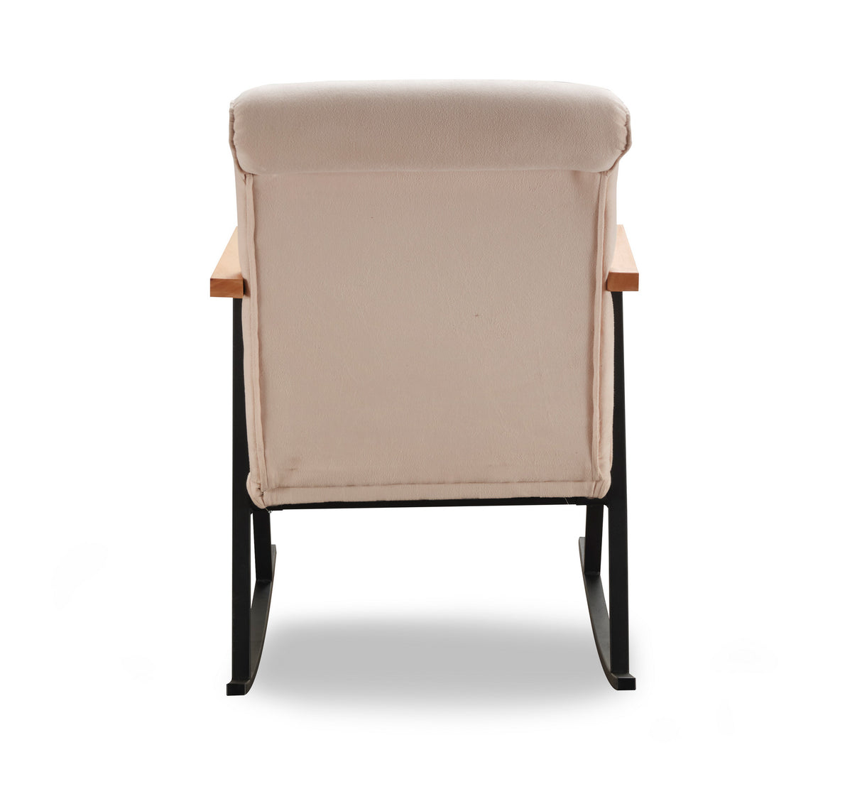 Retro gyngestol beige fløjl med bøgetræ armlæn Yoka