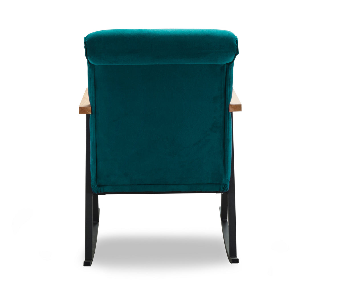 Fauteuils - Retro schommelstoel petrol blauw velvet met beukenhout armleuning Yoka - Dimehouse