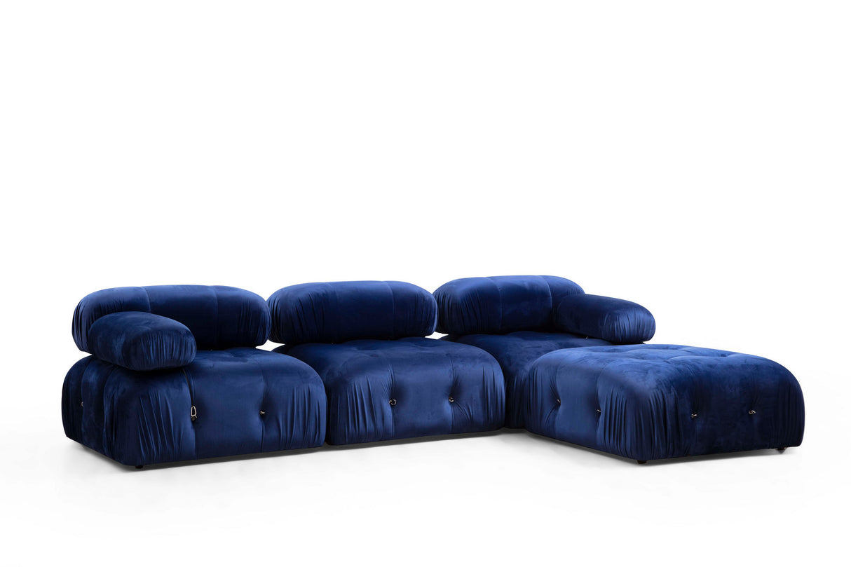 Banken - Modulaire XXL hoekbank Bubble met hocker - velvet blauw - Dimehouse