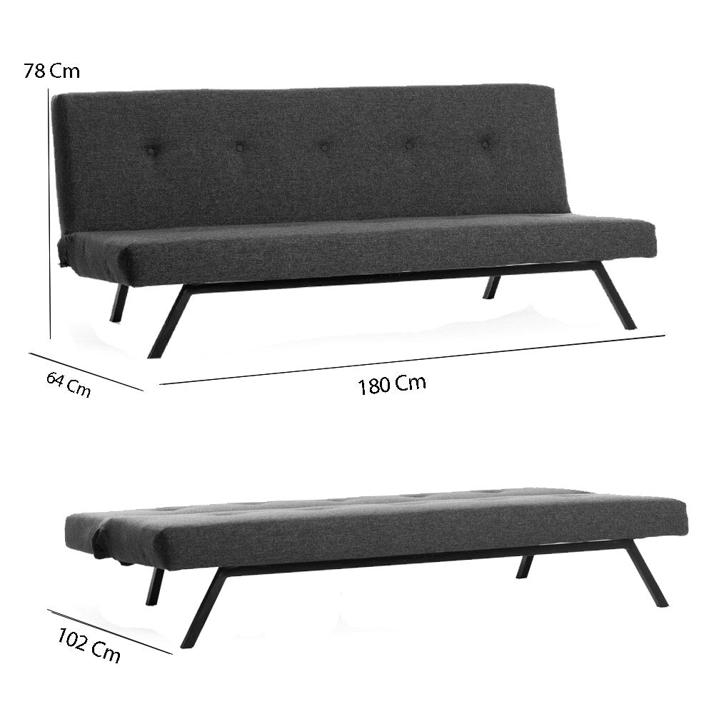 3-personers sovesofa Zoly antracit stof - 180 cm - Uden armlæn - Gecapitonneerd