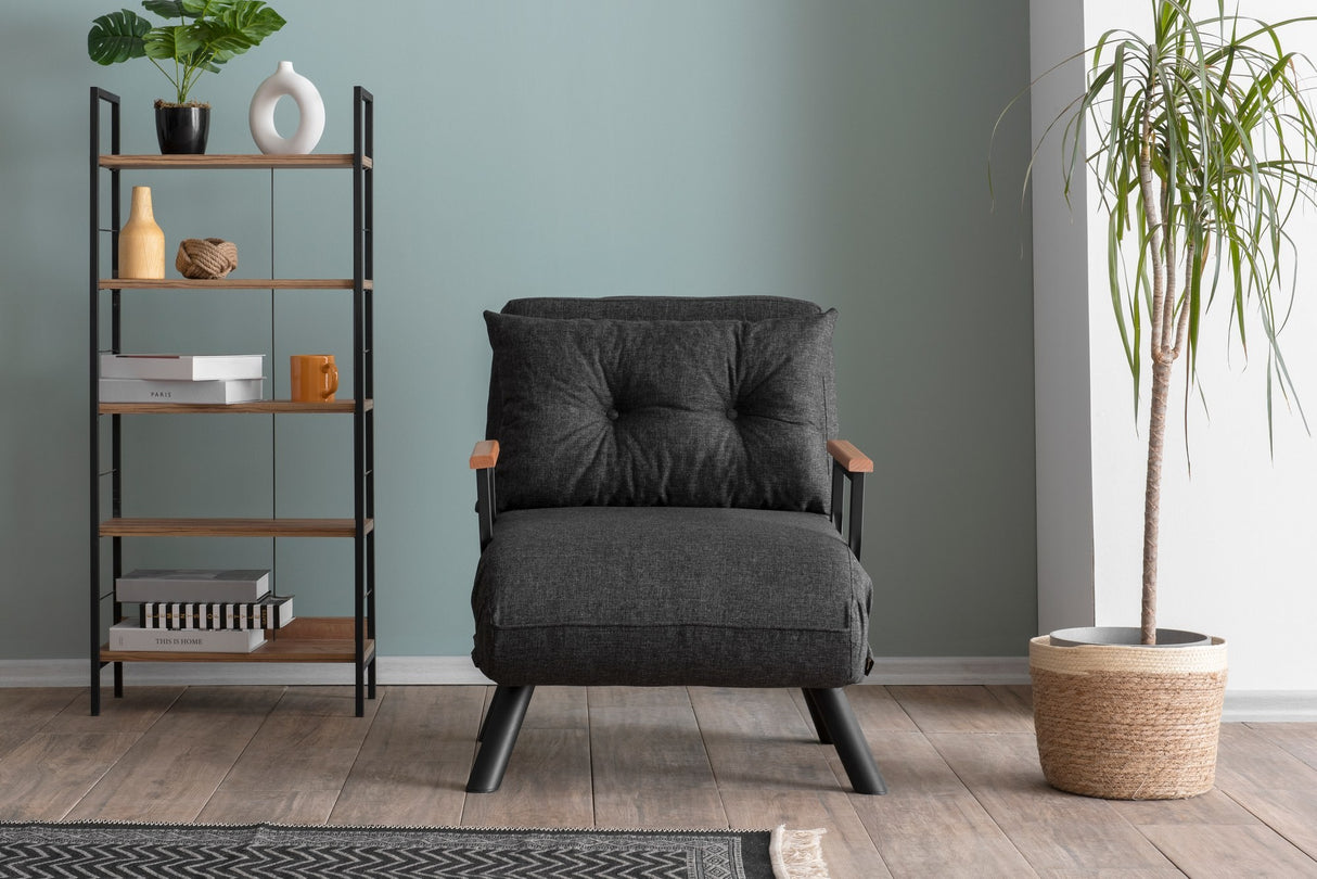 Fauteuils - Scandinavische slaapfauteuil Antraciet gemêleerde stof Sando - Dimehouse