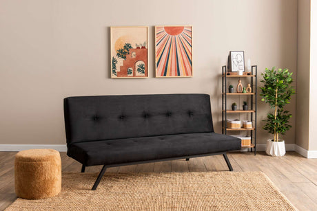 3-personers Sovesofa Zoly Sort Stof - 180 cm - Uden armlæn - Gecapitonneerd