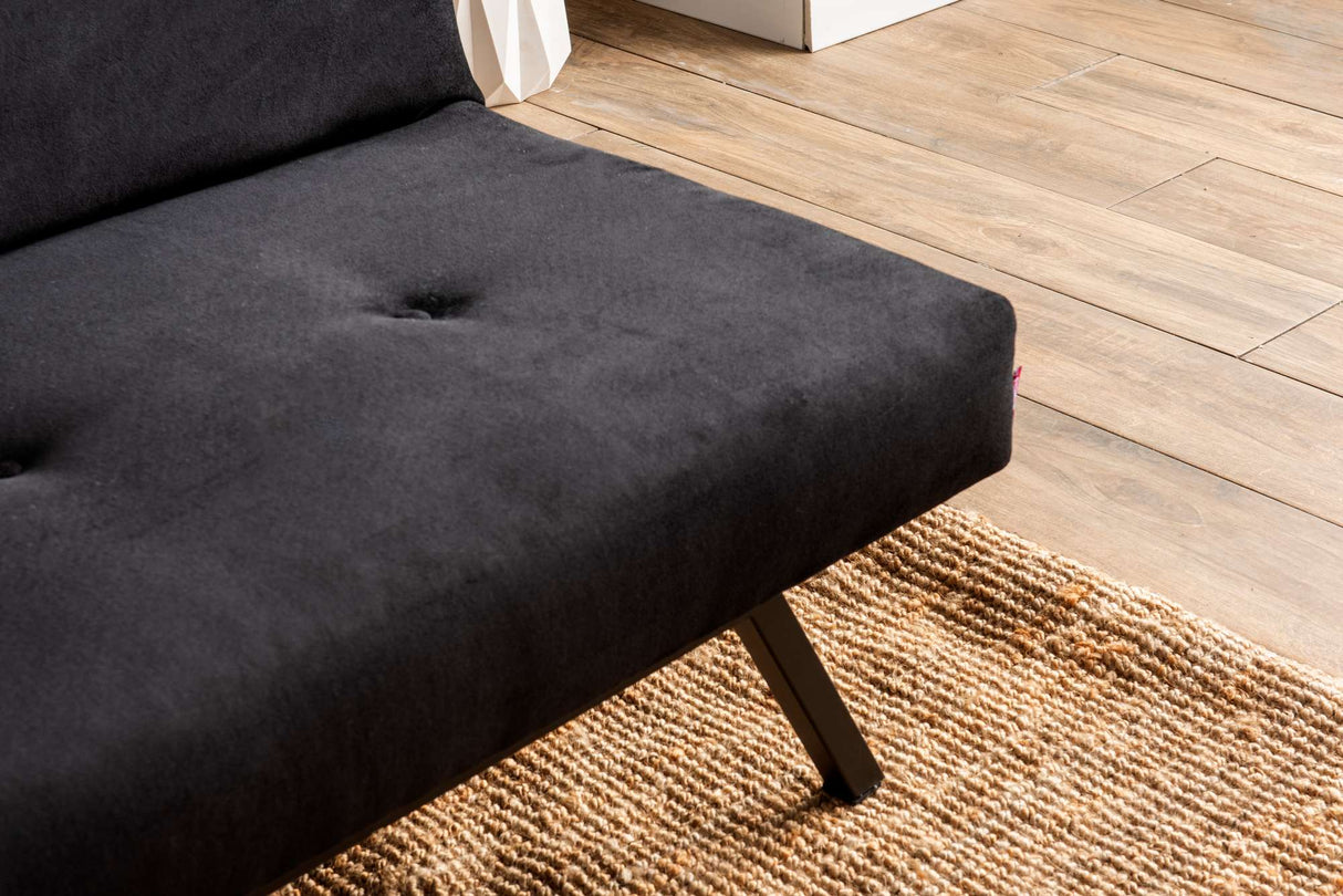 3-personers Sovesofa Zoly Sort Stof - 180 cm - Uden armlæn - Gecapitonneerd