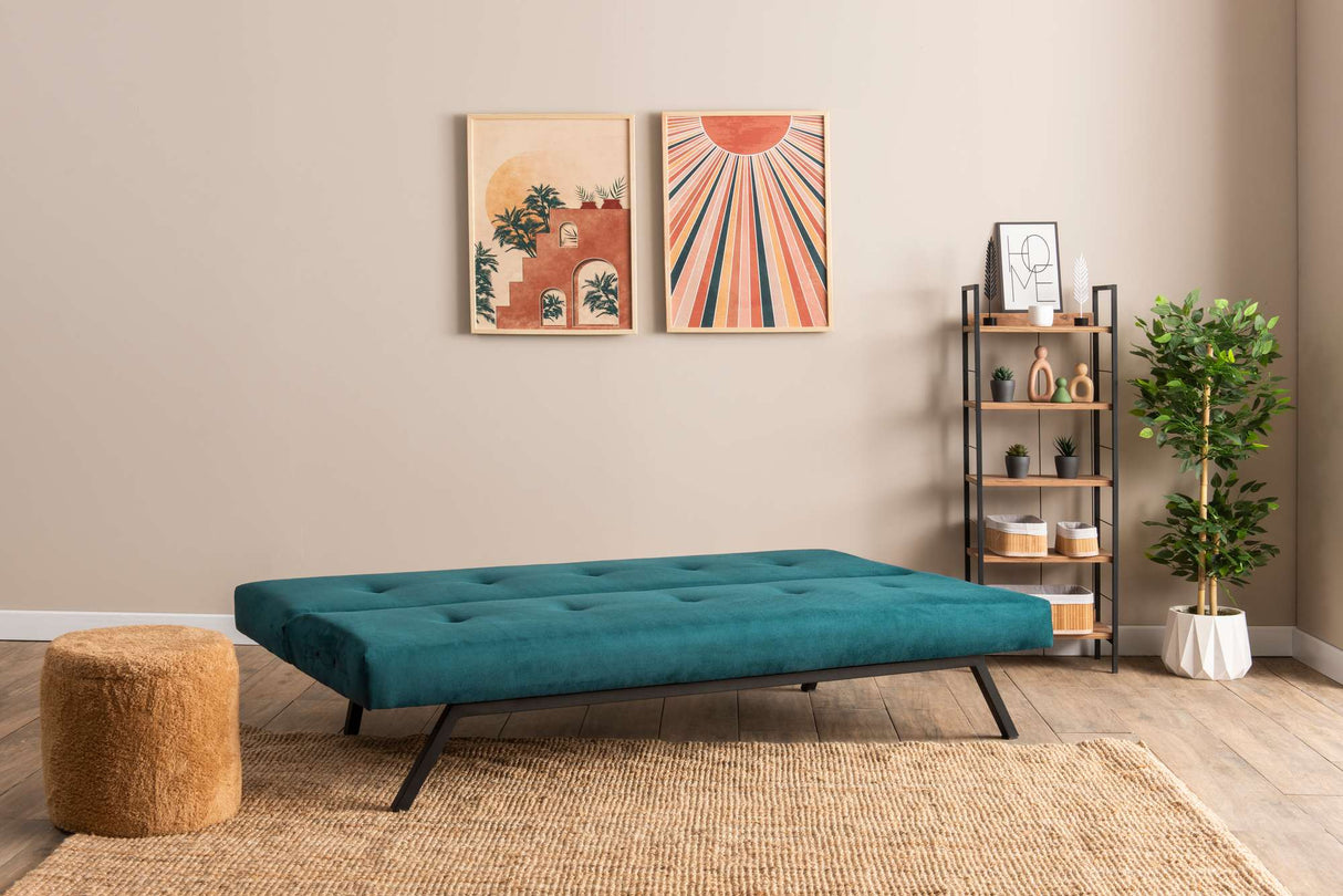 3-personers sovesofa Zoly petrol grøn stof - 180 cm - Uden armlæn - Gecapitonneerd