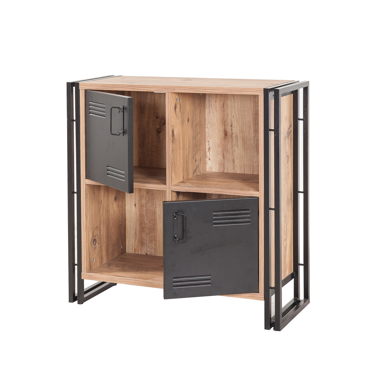 Industriel skænk fyrretræ melamin sort metal Cosmo 89x89x35 cm