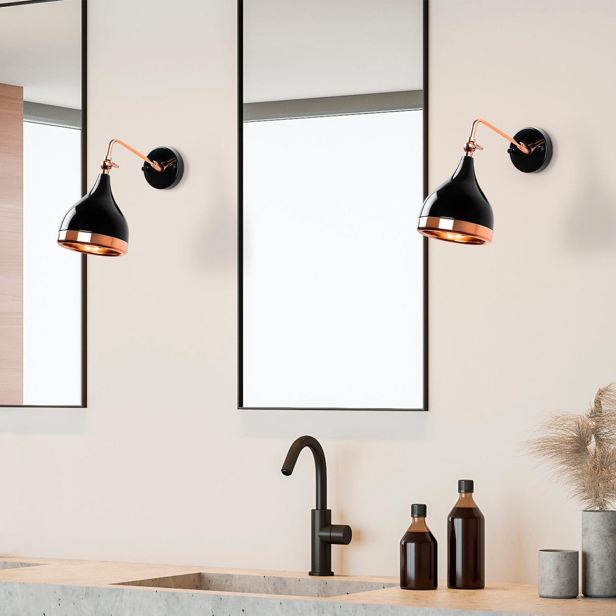 Væglampe Sort Kobber Metal Greb