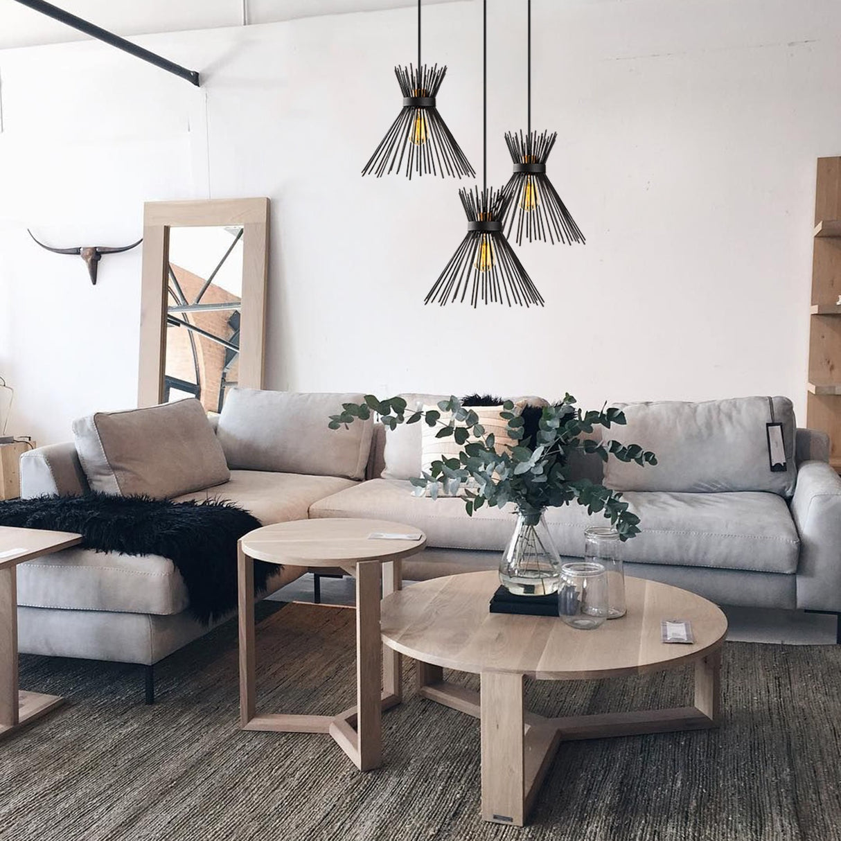 Hængelampe 3-lys Trappet Sort Metal Lyric