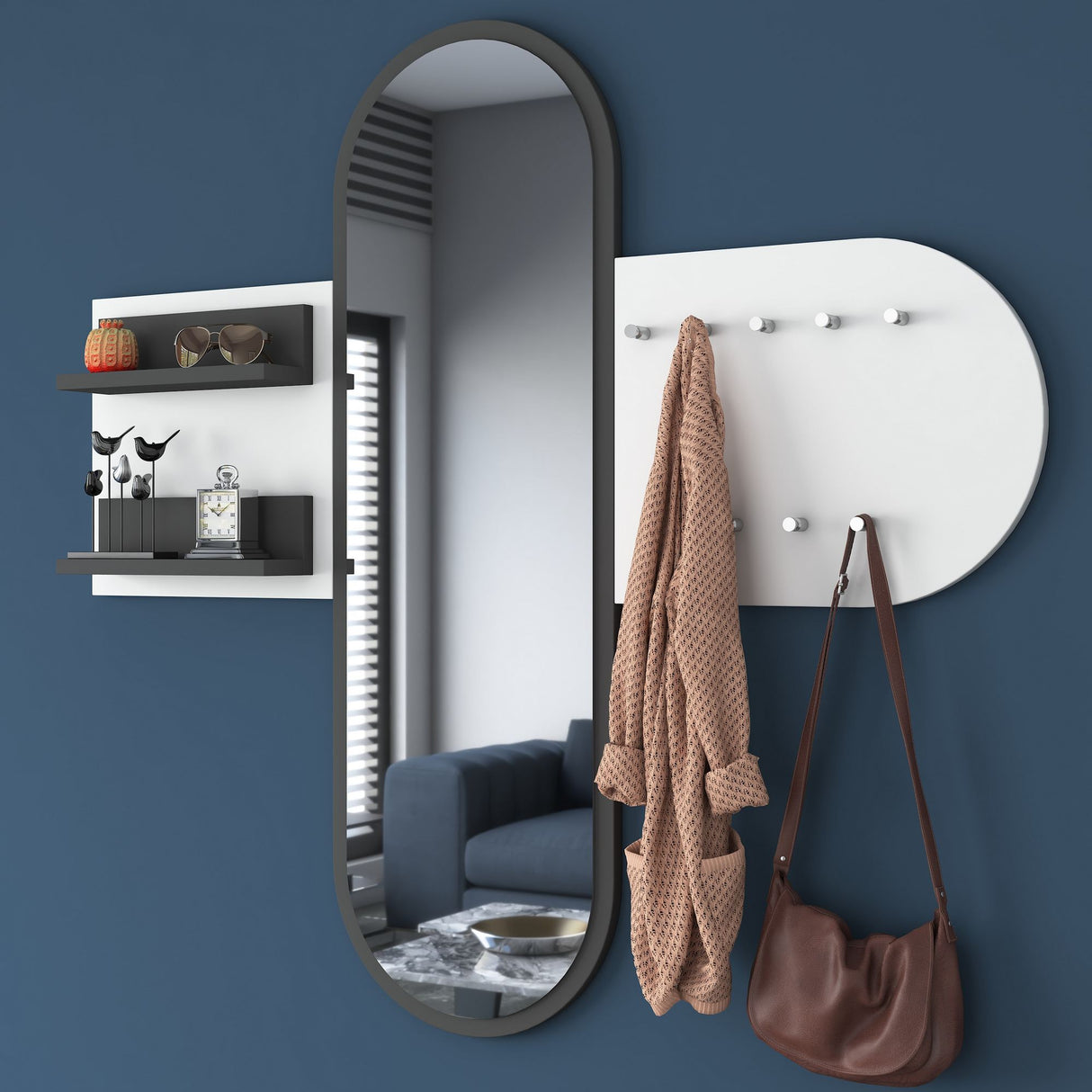 Kapper Hvid Melamin 9-Kroge - Med Spejl - To Hylder