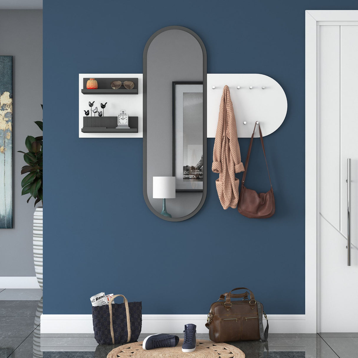 Kapper Hvid Melamin 9-Kroge - Med Spejl - To Hylder