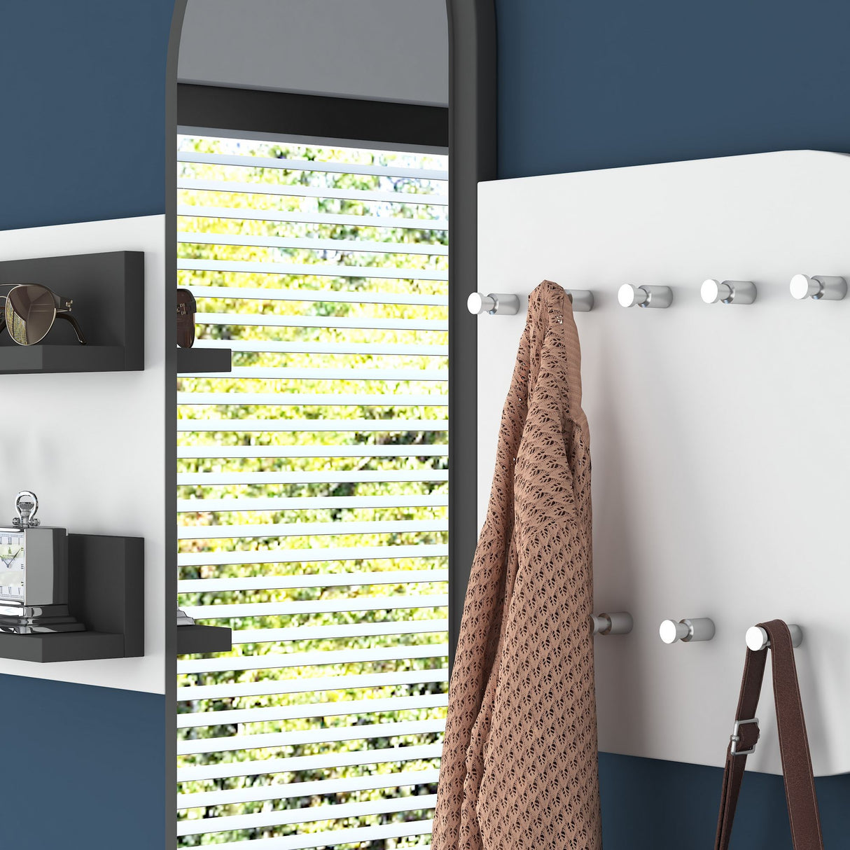 Kapper Hvid Melamin 9-Kroge - Med Spejl - To Hylder