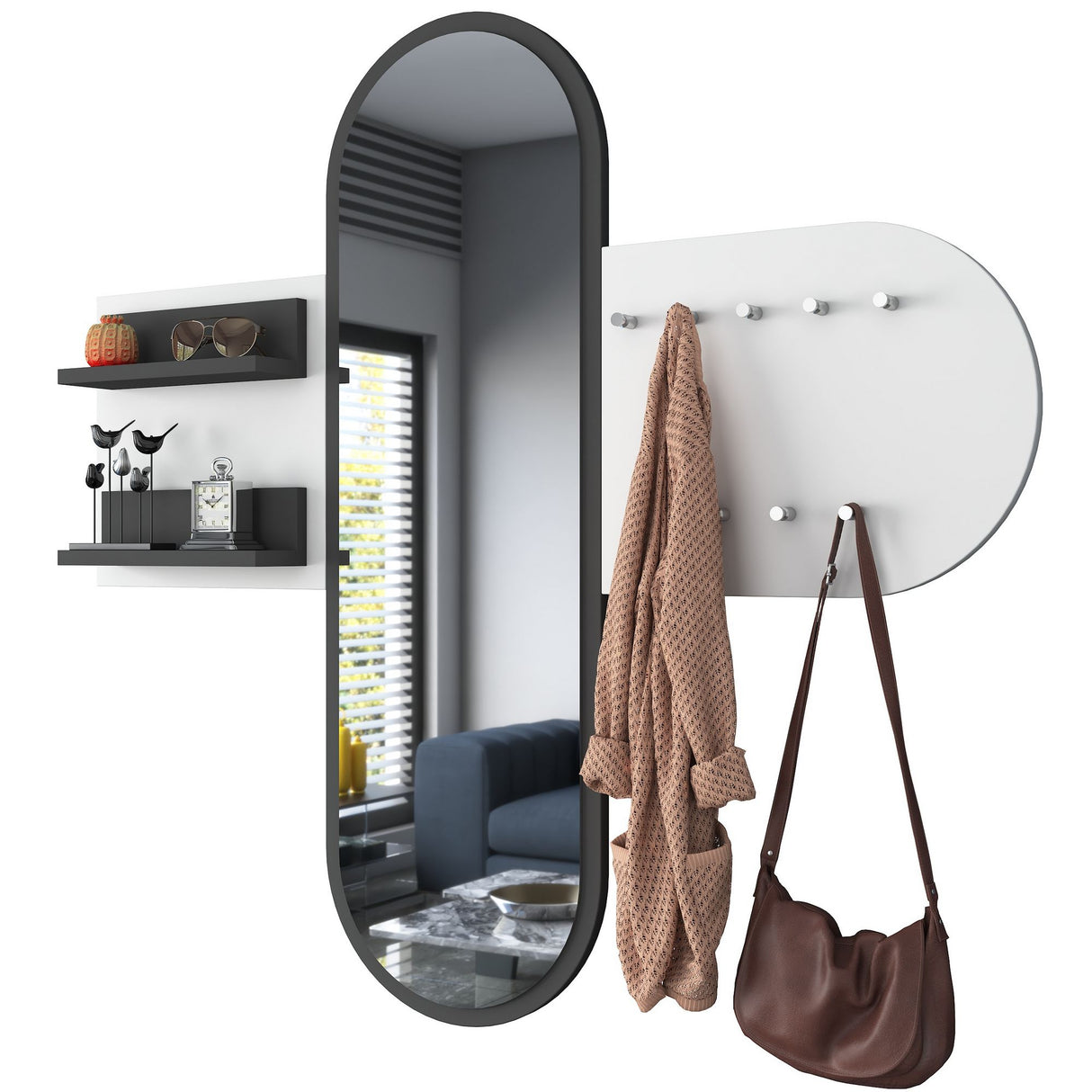 Kapper Hvid Melamin 9-Kroge - Med Spejl - To Hylder