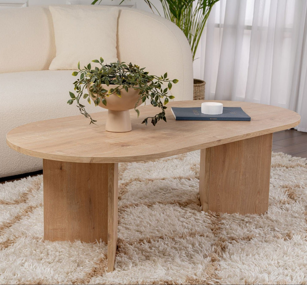 Oval Sofabord Safir Egetræs Look Sabla - 119x60