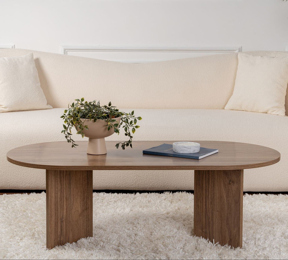 Ovalt sofabord valnød melamin - Japandi - 119x60 cm - Sota