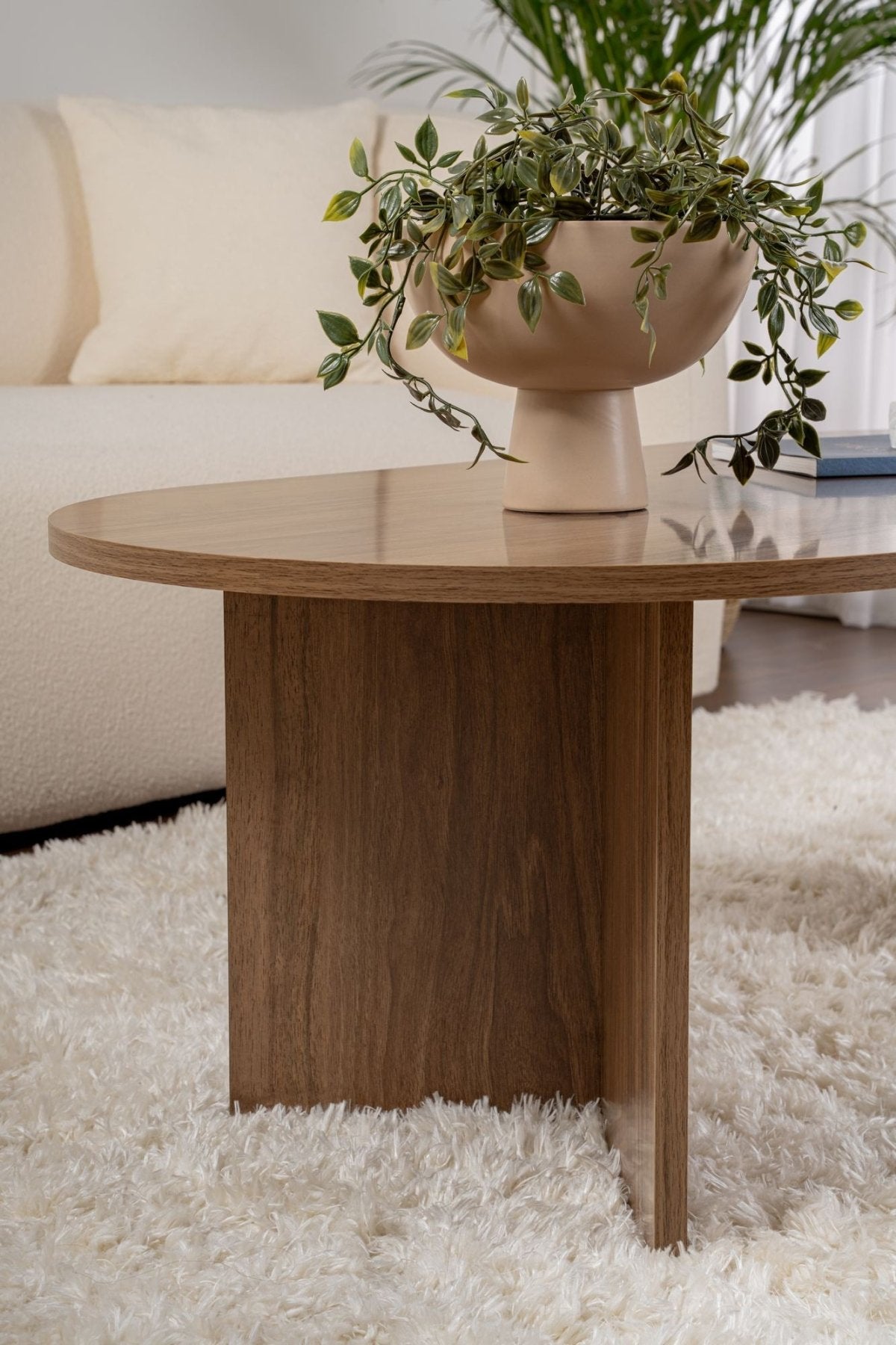Ovalt sofabord valnød melamin - Japandi - 119x60 cm - Sota