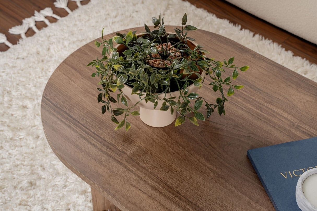 Oval Sofabord Valnød Look Sabla - 119x60