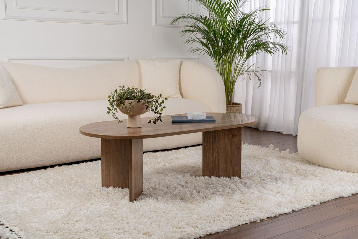 Ovalt sofabord valnød melamin - Japandi - 119x60 cm - Sota