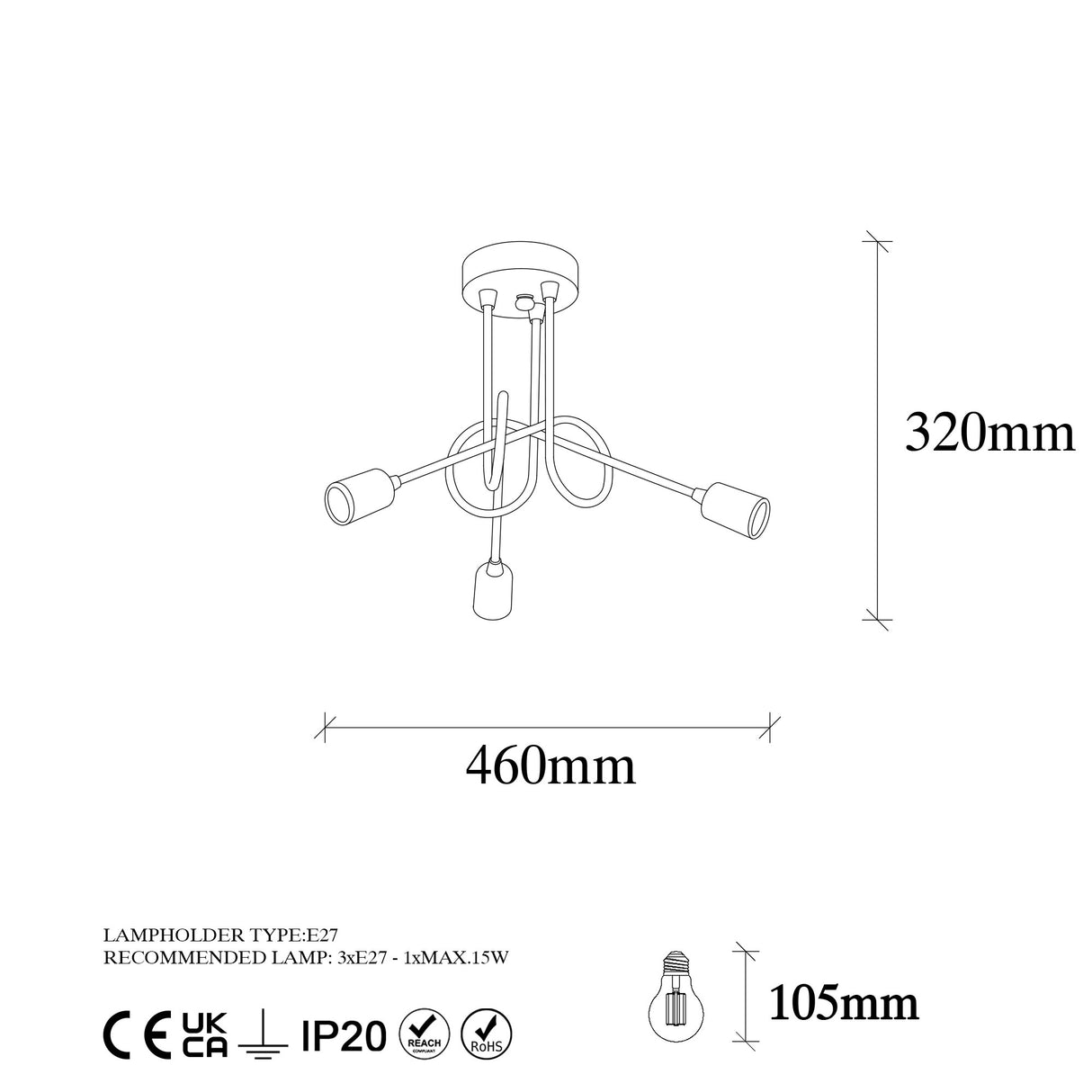 Hængelampe 3-lys Sort Metal Pulse