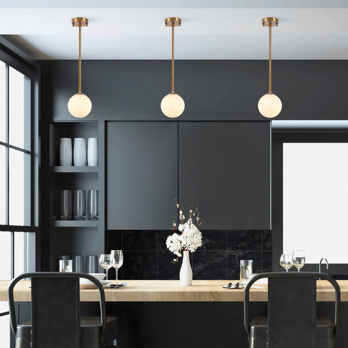 Hængelampe 3-lys Bronze med Hvid Skærm Metal Flint