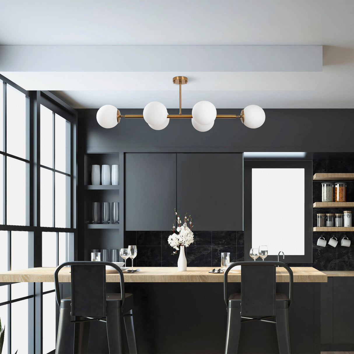 Hængelampe 6-lys Bronze Farvet Glas Radiance