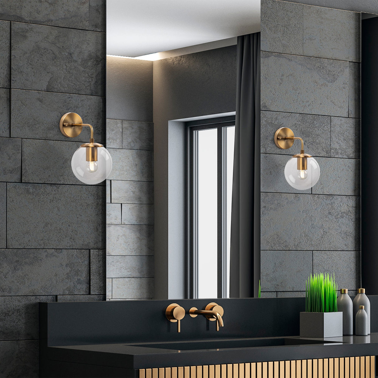 Væglampe i bronsefarge med klart glas Brim