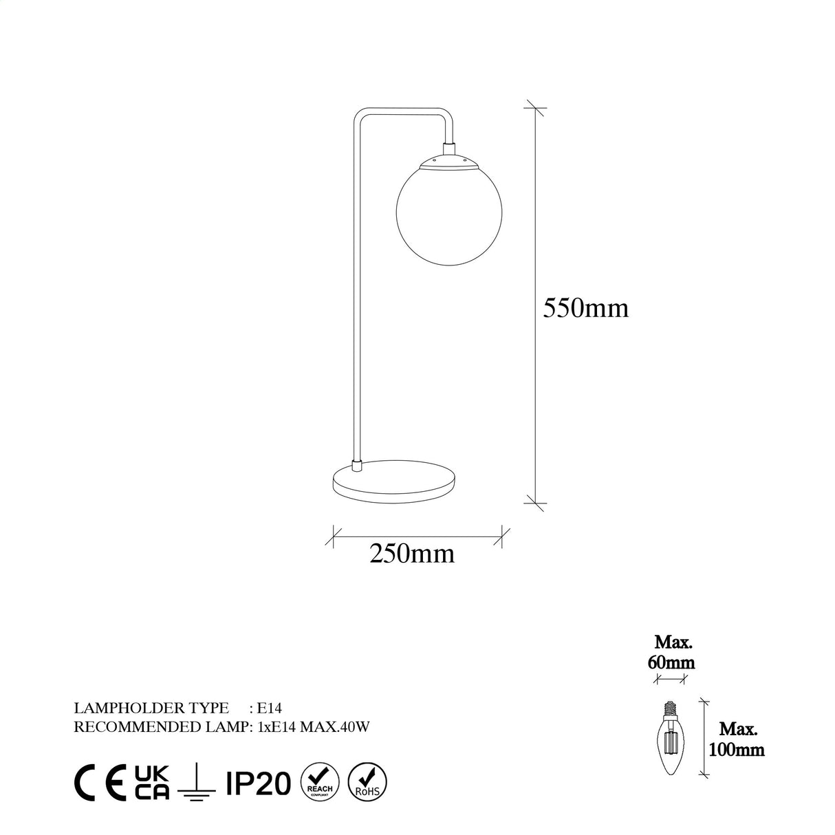 Bordlampe Bronzefarvet glasrand