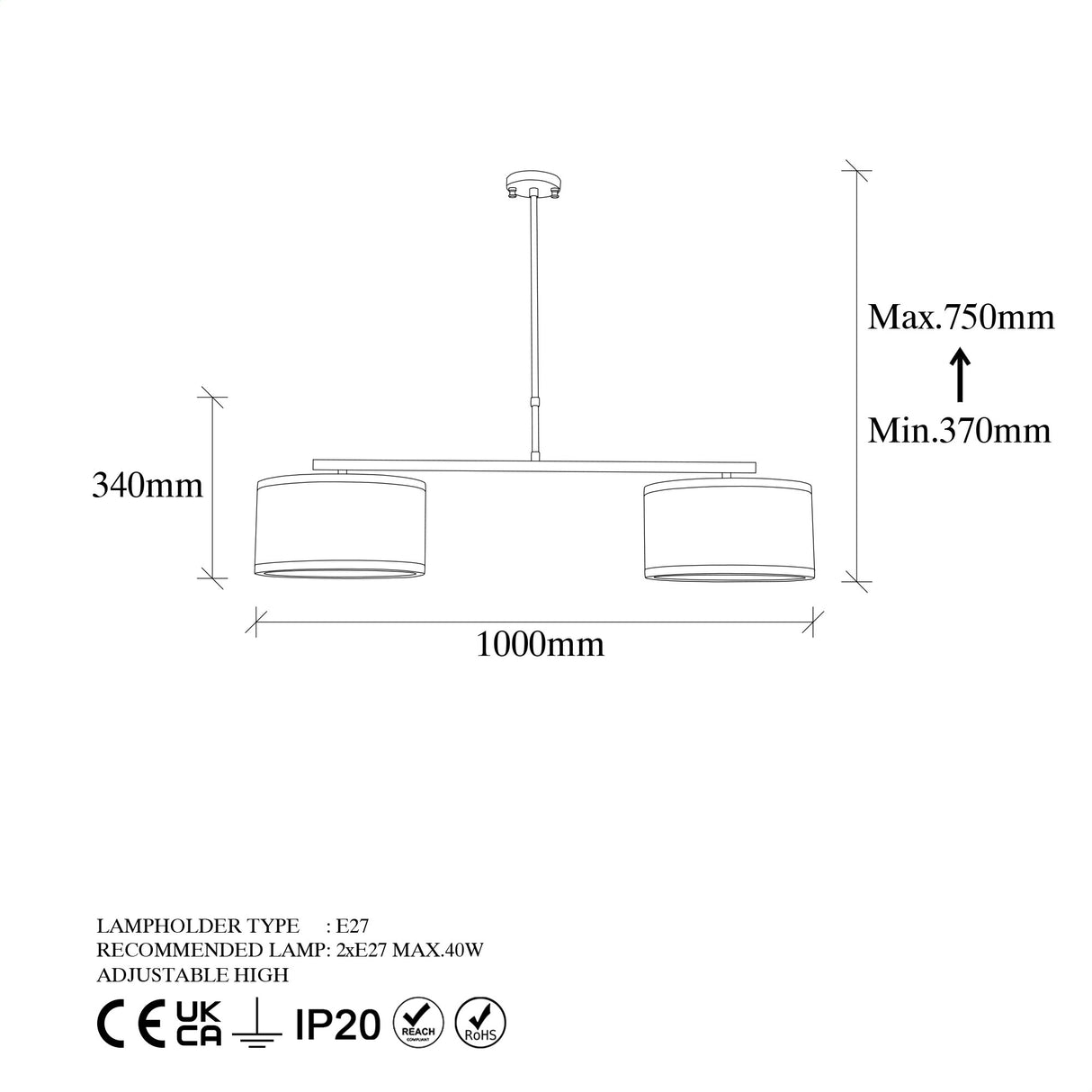 Hængelampe 2-lys Bronze farvet Stof Frost