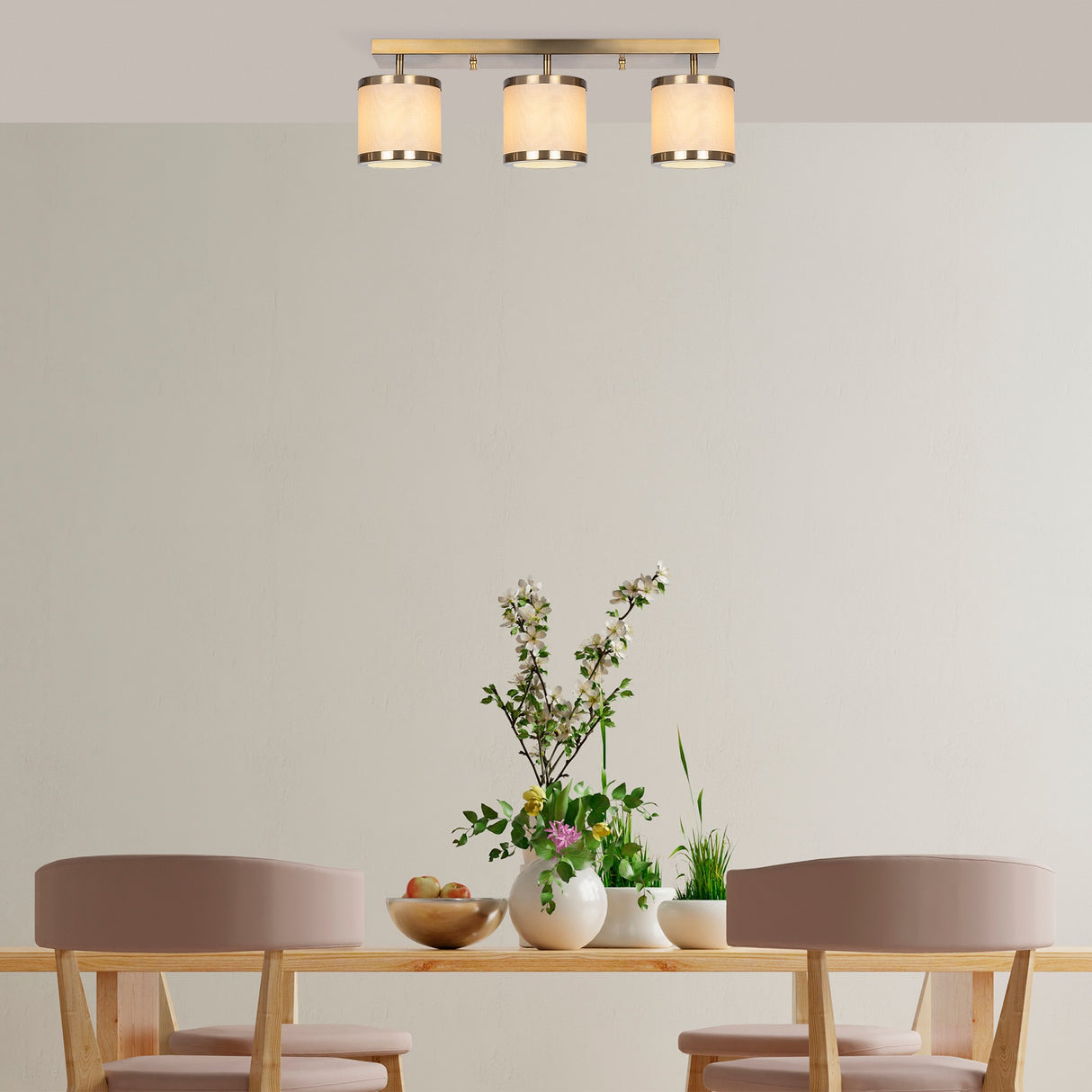 Hængelampe 3-lys Bronze Farvet Stof Frost