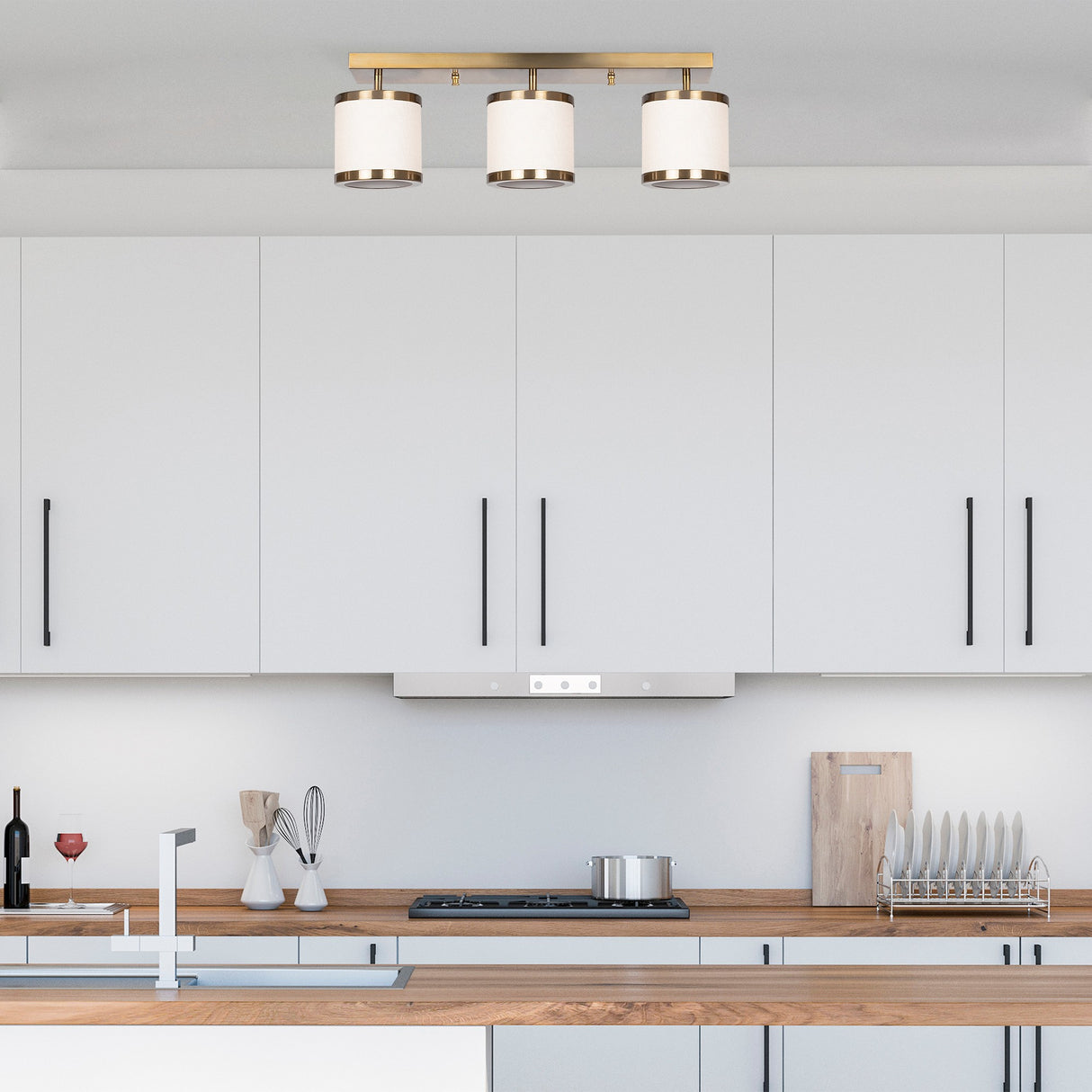 Hængelampe 3-lys Bronze Farvet Stof Frost