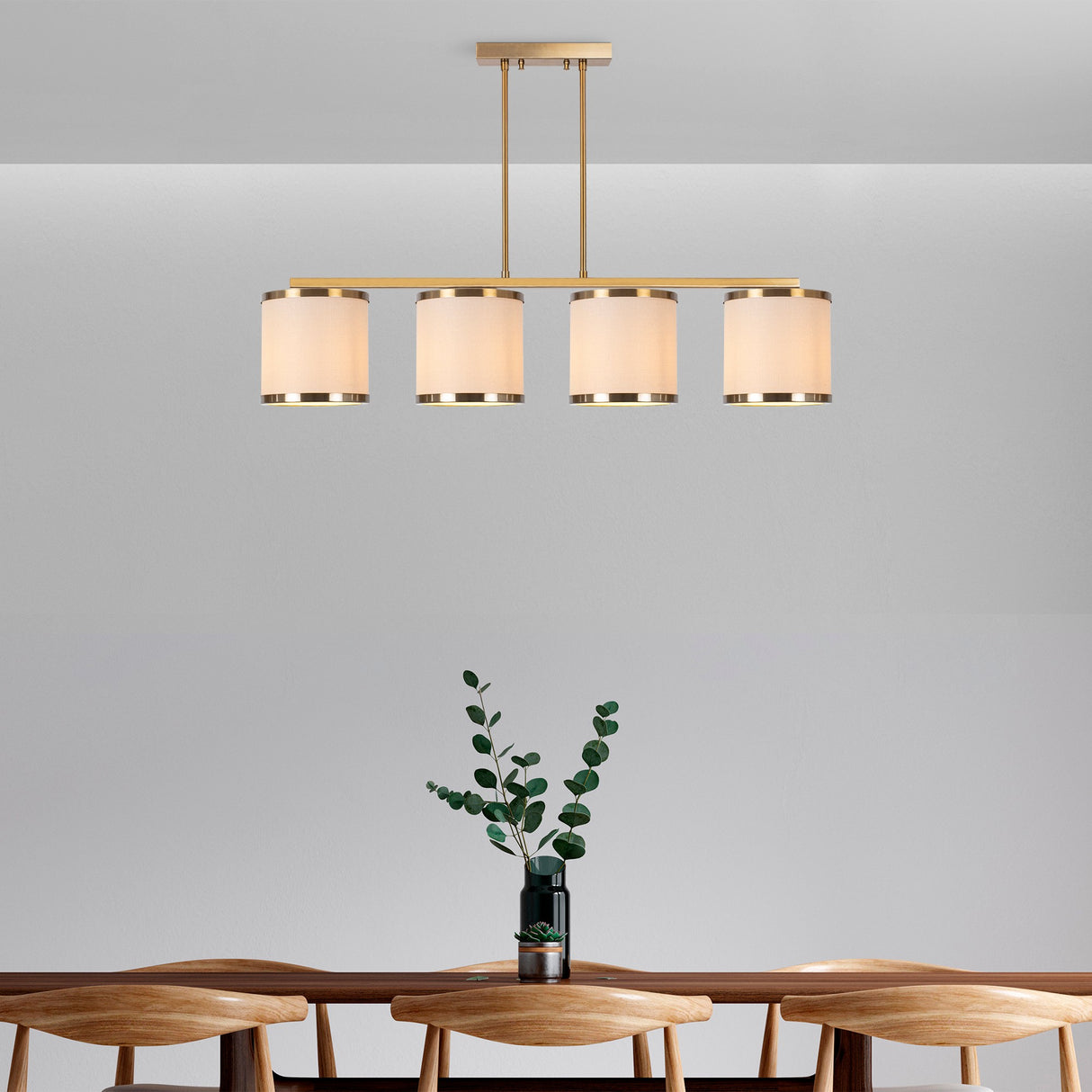 Hængelampe 4-lys Bronze Farvet Stof Frost