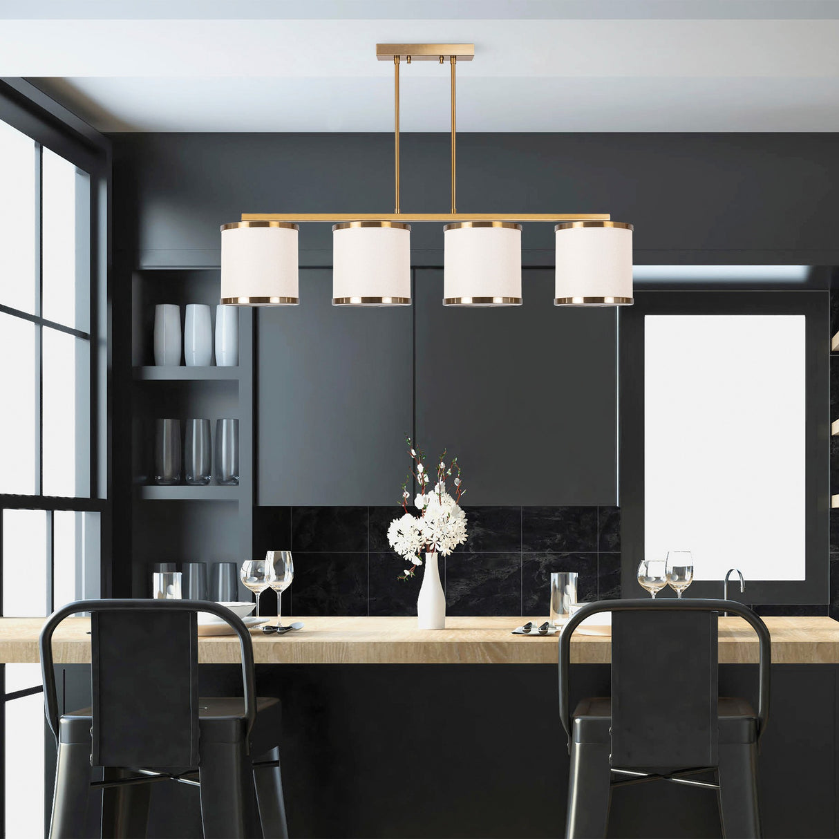 Hængelampe 4-lys Bronze Farvet Stof Frost