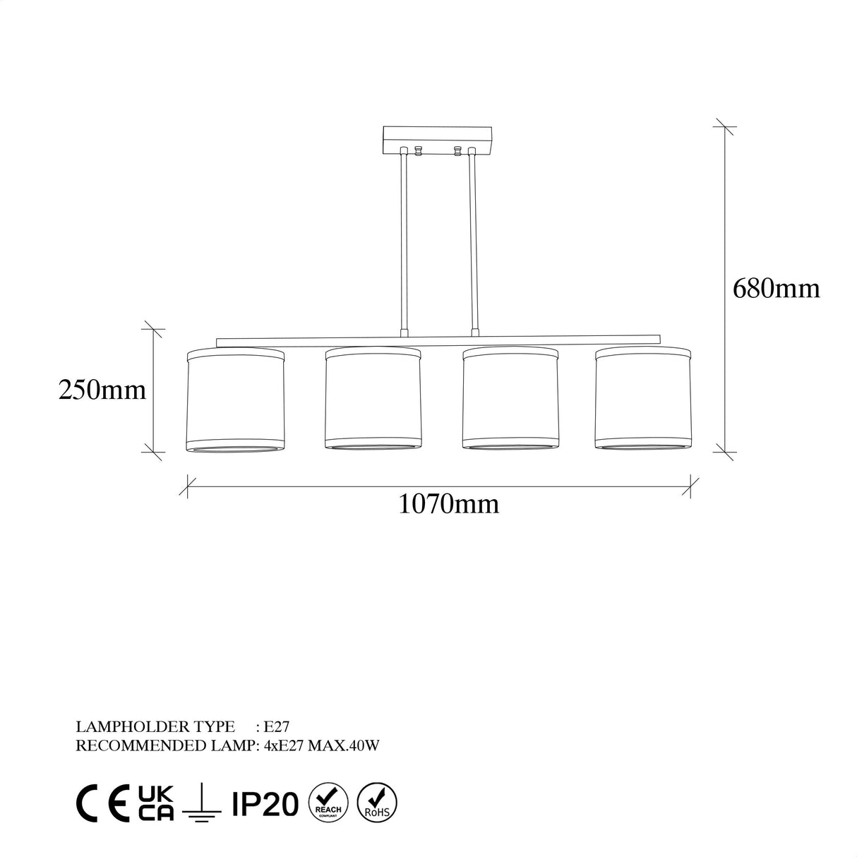 Hængelampe 4-lys Bronze Farvet Stof Frost