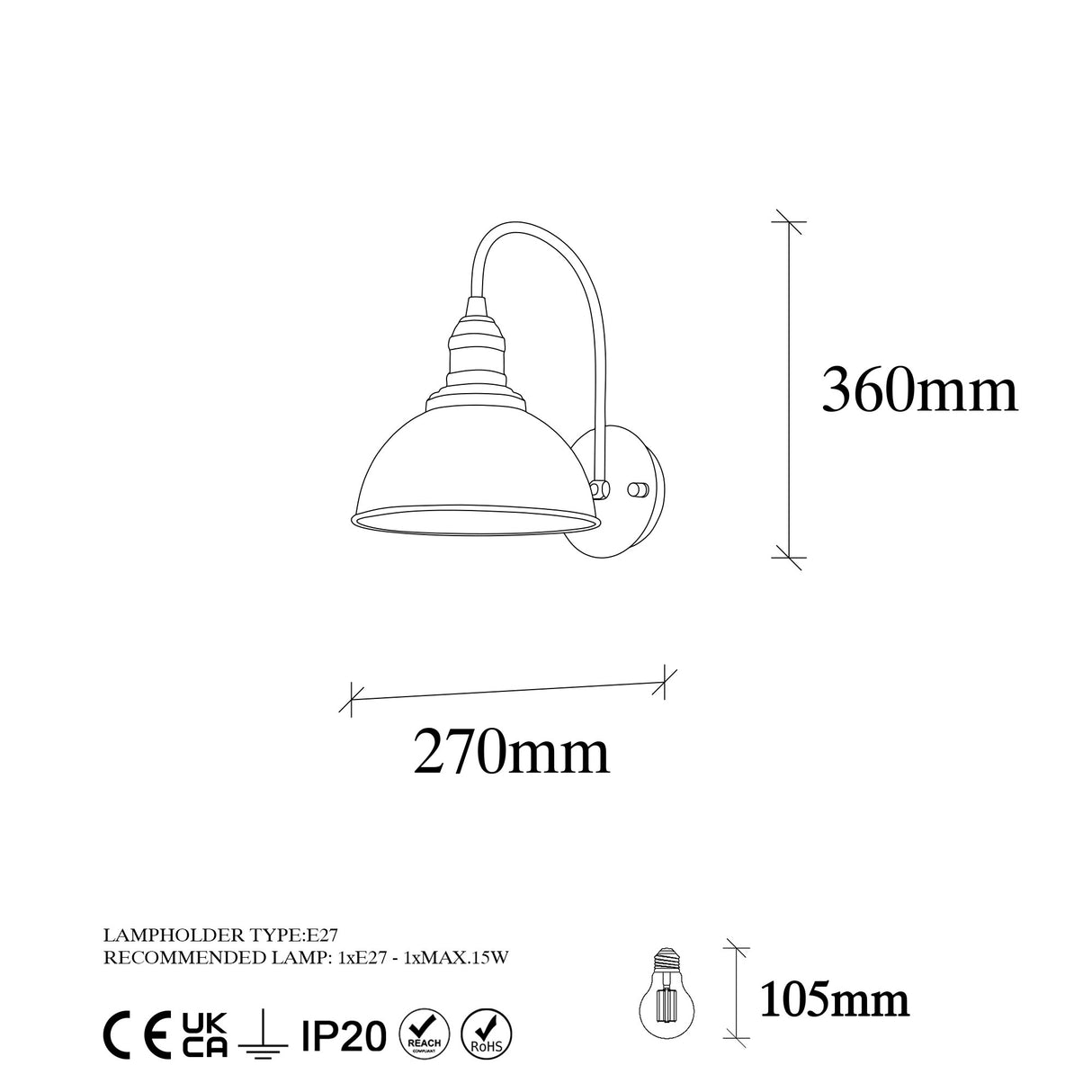 Væglampe Sort Metal Bane